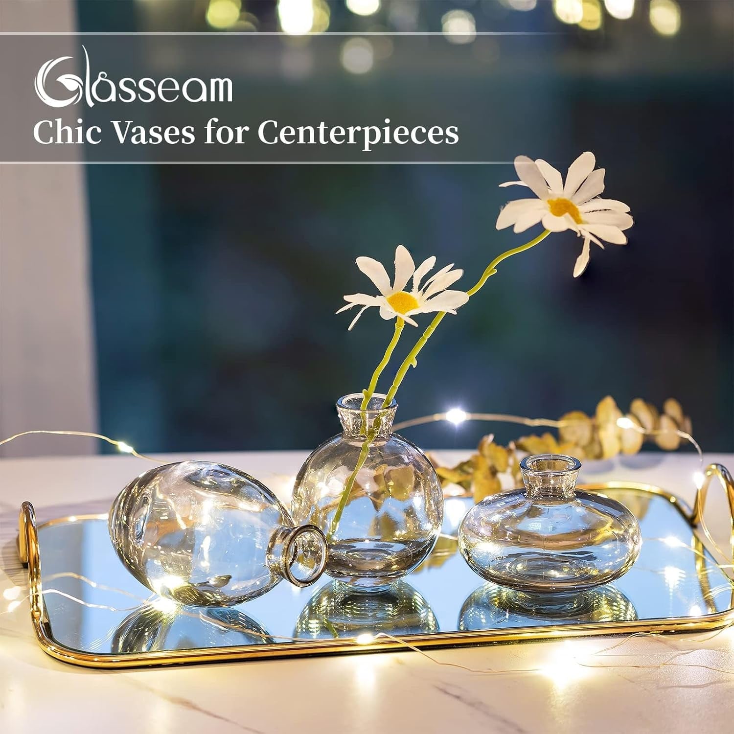 Set of 3 Handmade Gray Glass Bud Vases for Floral Centerpieces and Home Decor